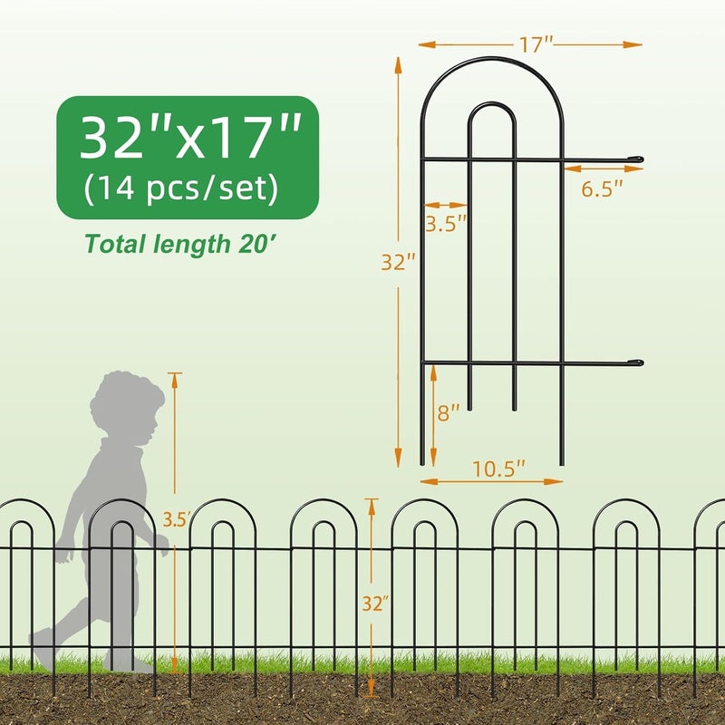 FOREHOGAR Garden Fence Border 32inX20ft Black Metal Wire Garden Fencing Panel Outdoor Folding Decorative Fences Flower Lawn Edging for Landscape Patio Yard - Image 5